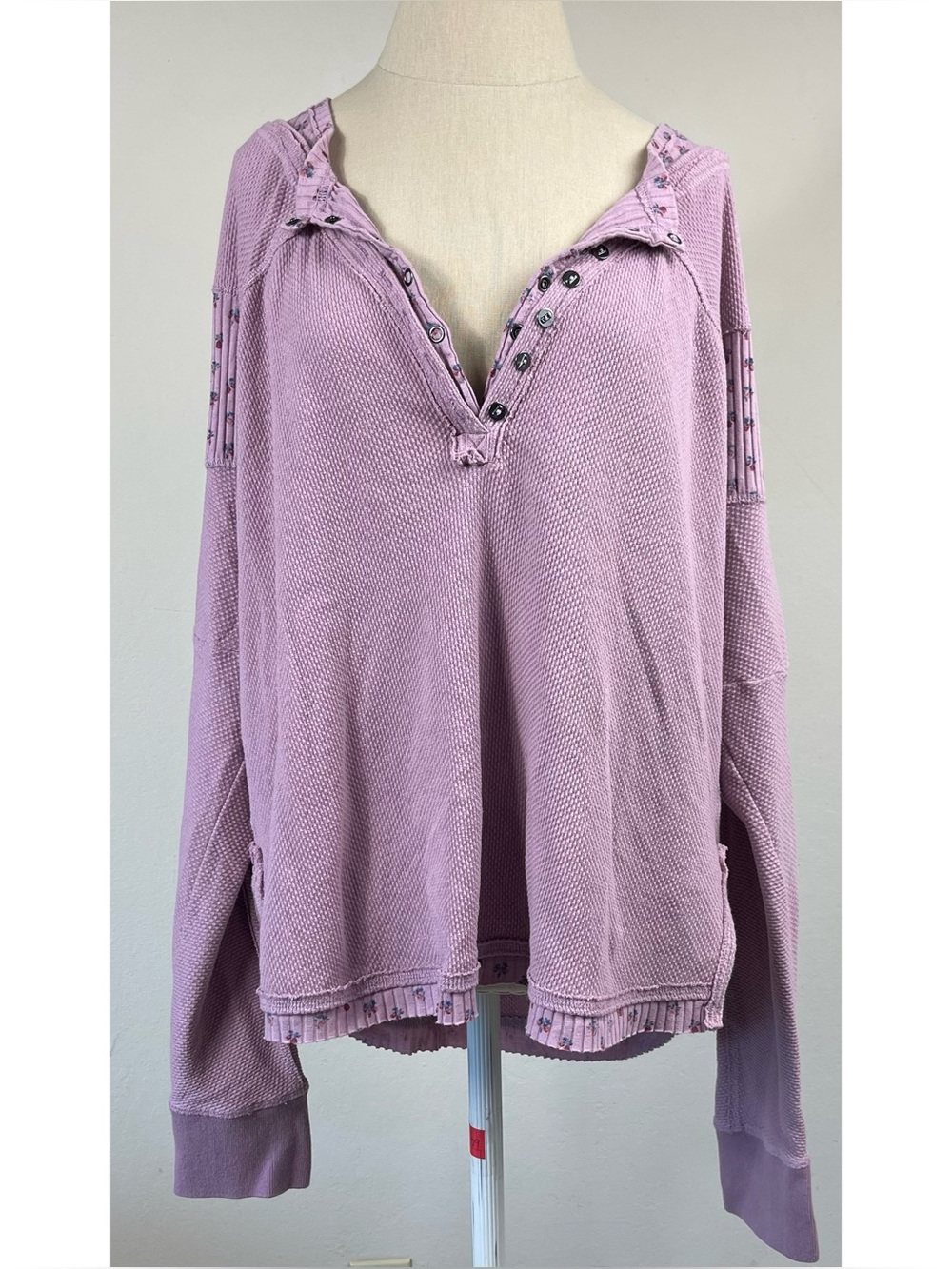 Free People Heart to Heart Pink Floral Henley